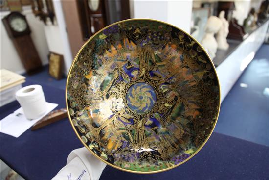 Daisy Makeig-Jones for Wedgwood- Fairy Gondola. A flame fairyland lustre chalice bowl, c.1924, diameter 27cm, height 15.5cm